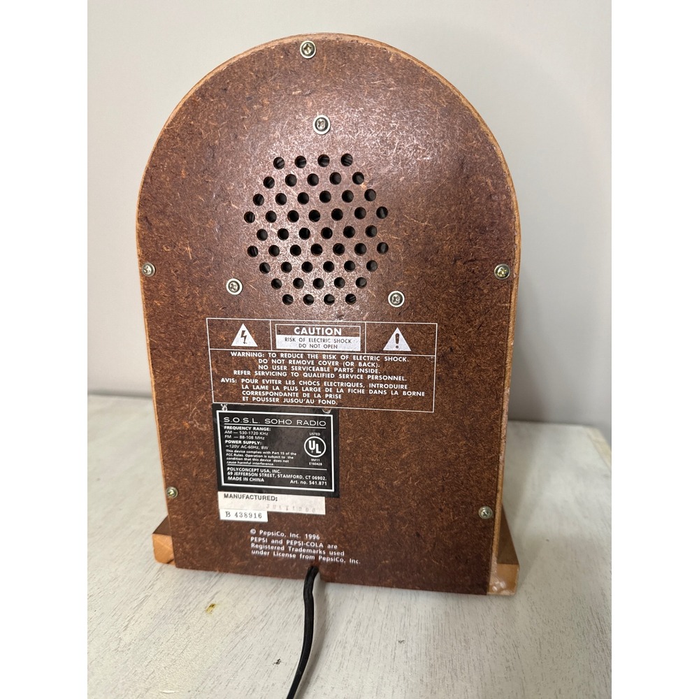 Vintage Pepsi-Cola‎ AM/FM Radio Polyconcept USA Wood Cathedral Style 1996 Retro - Picture 6 of 8